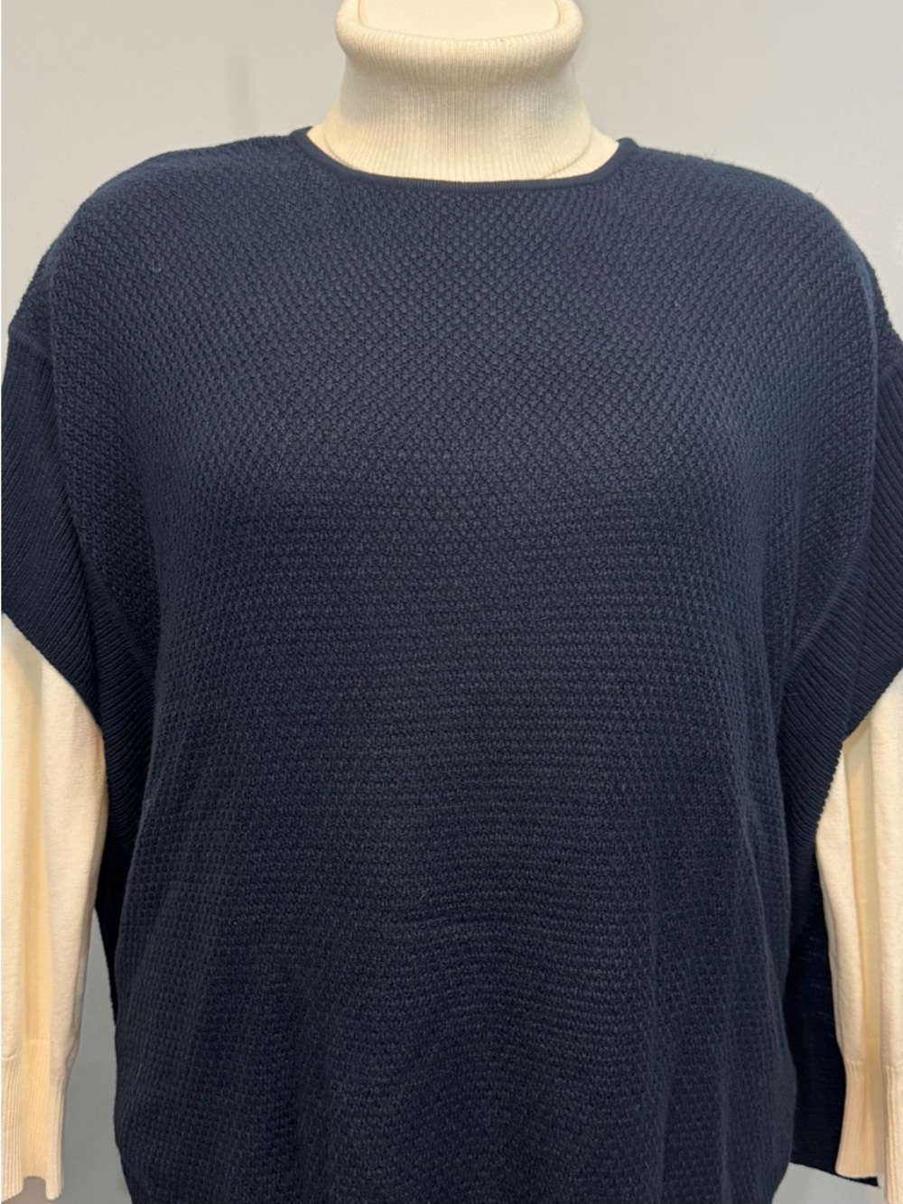 LOFT Sweater Poncho Women One Size Navy Blue Knit Pullover‎